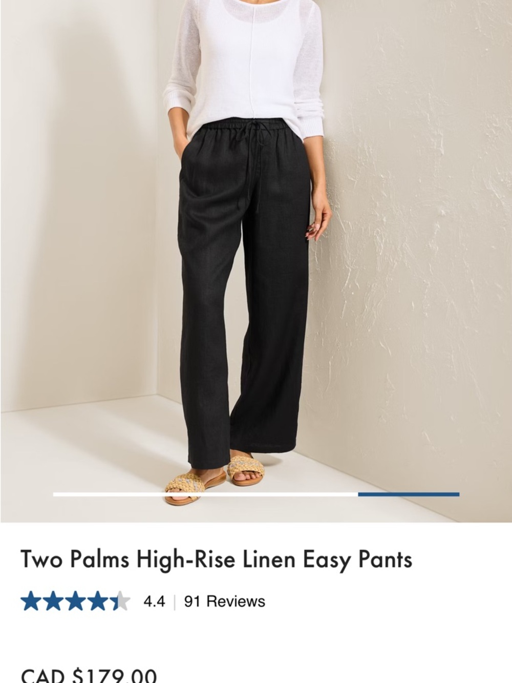 Tommy Bahama Black Wide-Leg Linen Pull-On Pants